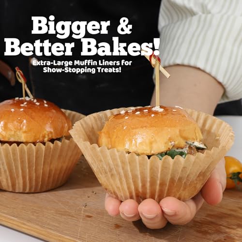 Bake Buddies Cupcake Liners for Baking – Brown Jumbo Muffin Liners Dessert Cups, Thick Unbleached Parchment Paper Baking Supplies, Large Greaseproof Pan Liner Wrappers (200-Pack) - Image 2