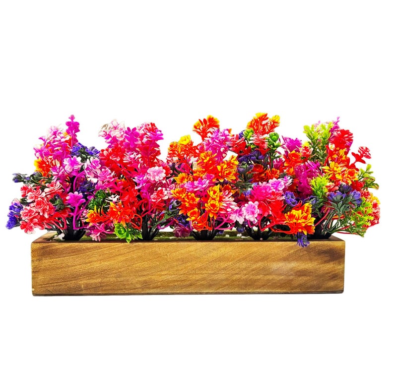 Dekorly Artificial Plants Bunch in Wood Planter, Faux Gardenia Plants for Home Tabletop Balcony Decoration, Bedroom Living Room Housewarming Decoration, Wedding Plants (Multi-A) - Image 2