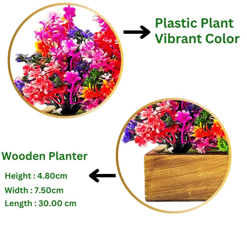 Dekorly Artificial Plants Bunch in Wood Planter, Faux Gardenia Plants for Home Tabletop Balcony Decoration, Bedroom Living Room Housewarming Decoration, Wedding Plants (Multi-A) - Image 4