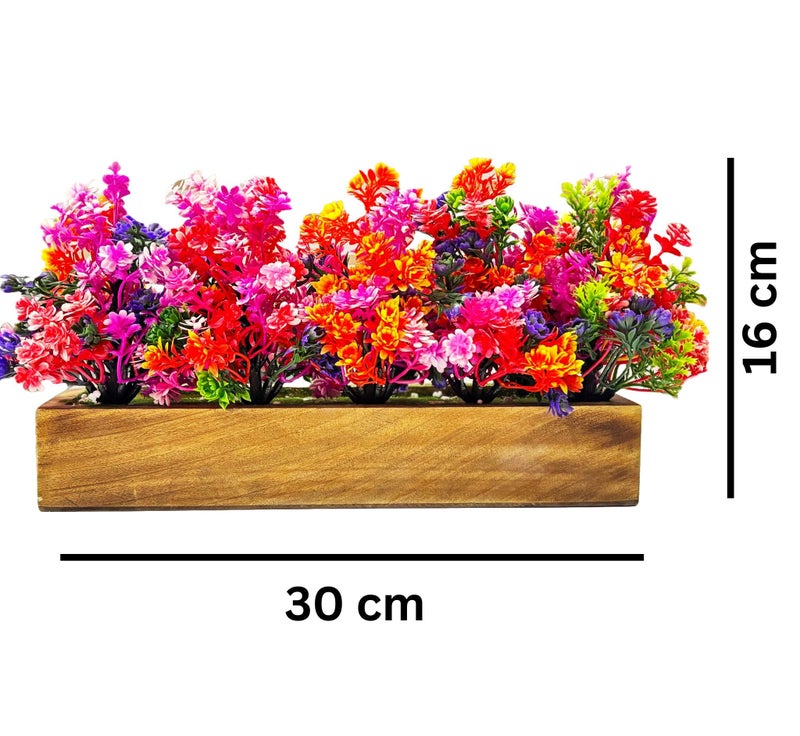 Dekorly Artificial Plants Bunch in Wood Planter, Faux Gardenia Plants for Home Tabletop Balcony Decoration, Bedroom Living Room Housewarming Decoration, Wedding Plants (Multi-A) - Image 3