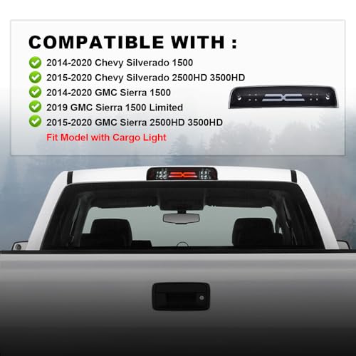 GPLUS G-PLUS LED 3rd Brake Light Fit for Chevy Silverado 2014-2020/Fit GMC Sierra 2014-2020 X Type Led Bar High Mount Stop Light Rear Tail Cargo Lamps Black Smoked Lens Black Housing Tercera Luz De Freno - Image 2