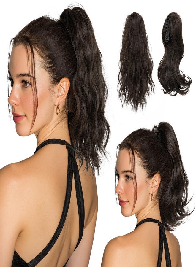 youngways 2 PCS Ponytail Extensions Claw Clip Short Pony Tails Wavy Curly Synthetic Hairpieces for Women 12 Inch + 14Inch Set Dark Brown - Image 1