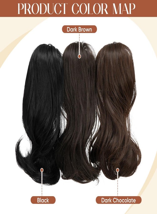 youngways 2 PCS Ponytail Extensions Claw Clip Short Pony Tails Wavy Curly Synthetic Hairpieces for Women 12 Inch + 14Inch Set Dark Brown - Image 3