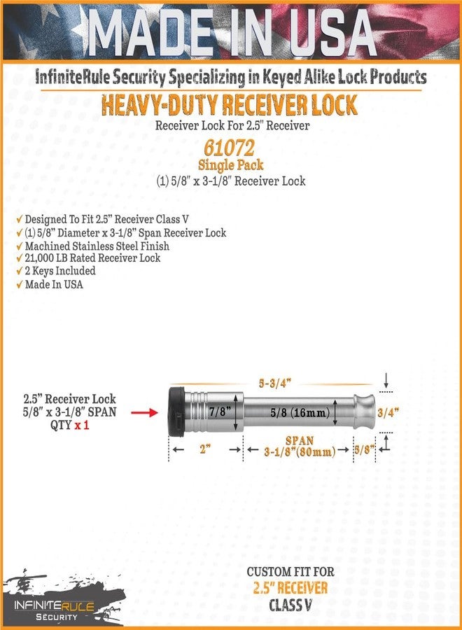 InfiniteRule Security 61072 | Receiver Lock for 2" and 2.5" Receiver Class III, IV, V - Image 3