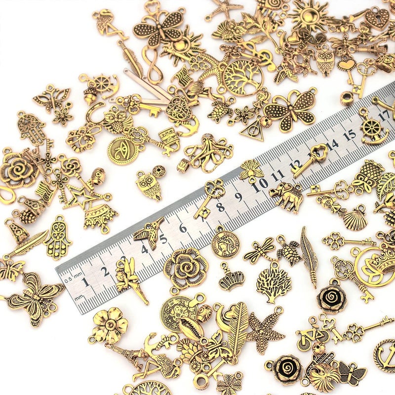 JIALEEY 200Pcs Tibetan Antique Gold Charm Mixed Pendants DIY for Bracelet Necklace Jewelry Making and Crafting - Image 3