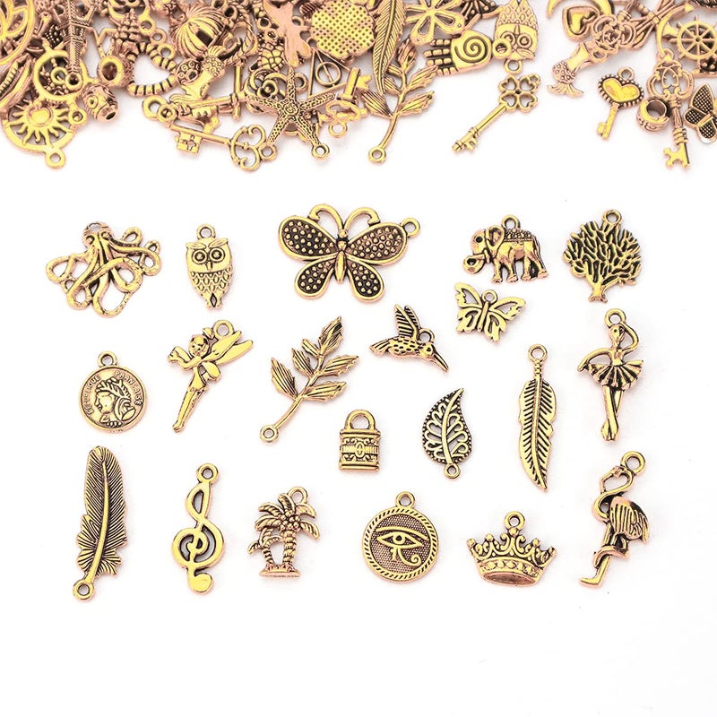 JIALEEY 200Pcs Tibetan Antique Gold Charm Mixed Pendants DIY for Bracelet Necklace Jewelry Making and Crafting - Image 4