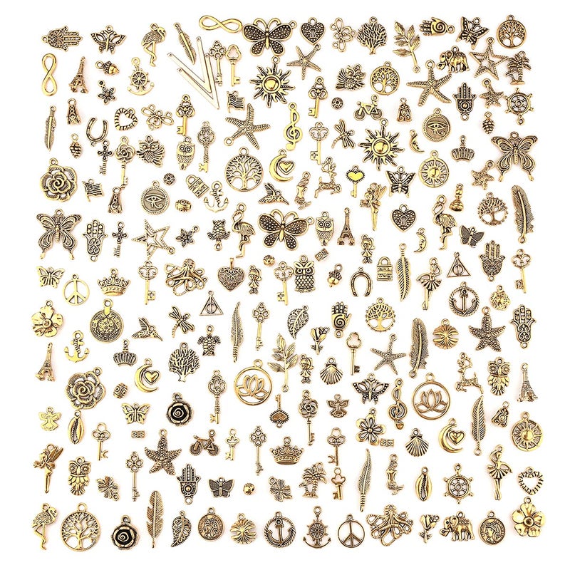 JIALEEY 200Pcs Tibetan Antique Gold Charm Mixed Pendants DIY for Bracelet Necklace Jewelry Making and Crafting - Image 1