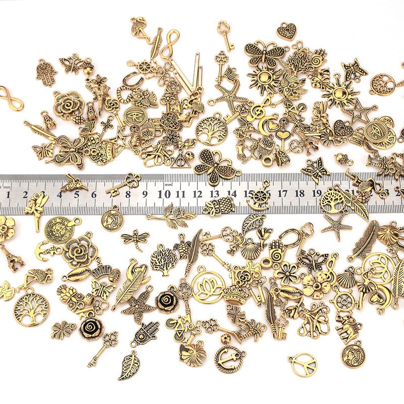 JIALEEY 200Pcs Tibetan Antique Gold Charm Mixed Pendants DIY for Bracelet Necklace Jewelry Making and Crafting - Image 2
