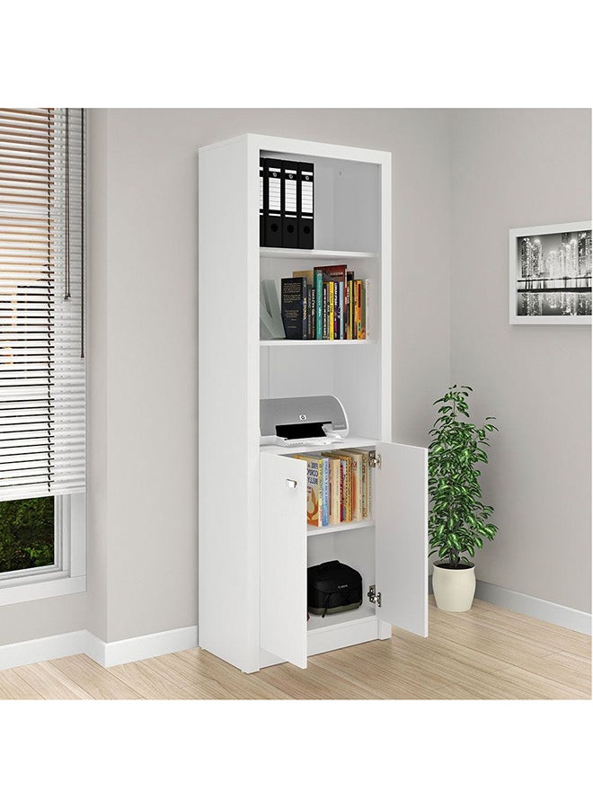 DANUBE HOME خزانة مكتب كينسي مع بابين بتصميم عصري خشبي ورف عرض متعدد الوظائف وخزانة كتب للمنزل والمكتب مقاس L 60x31.5x171.5 سم أبيض  - Image 1