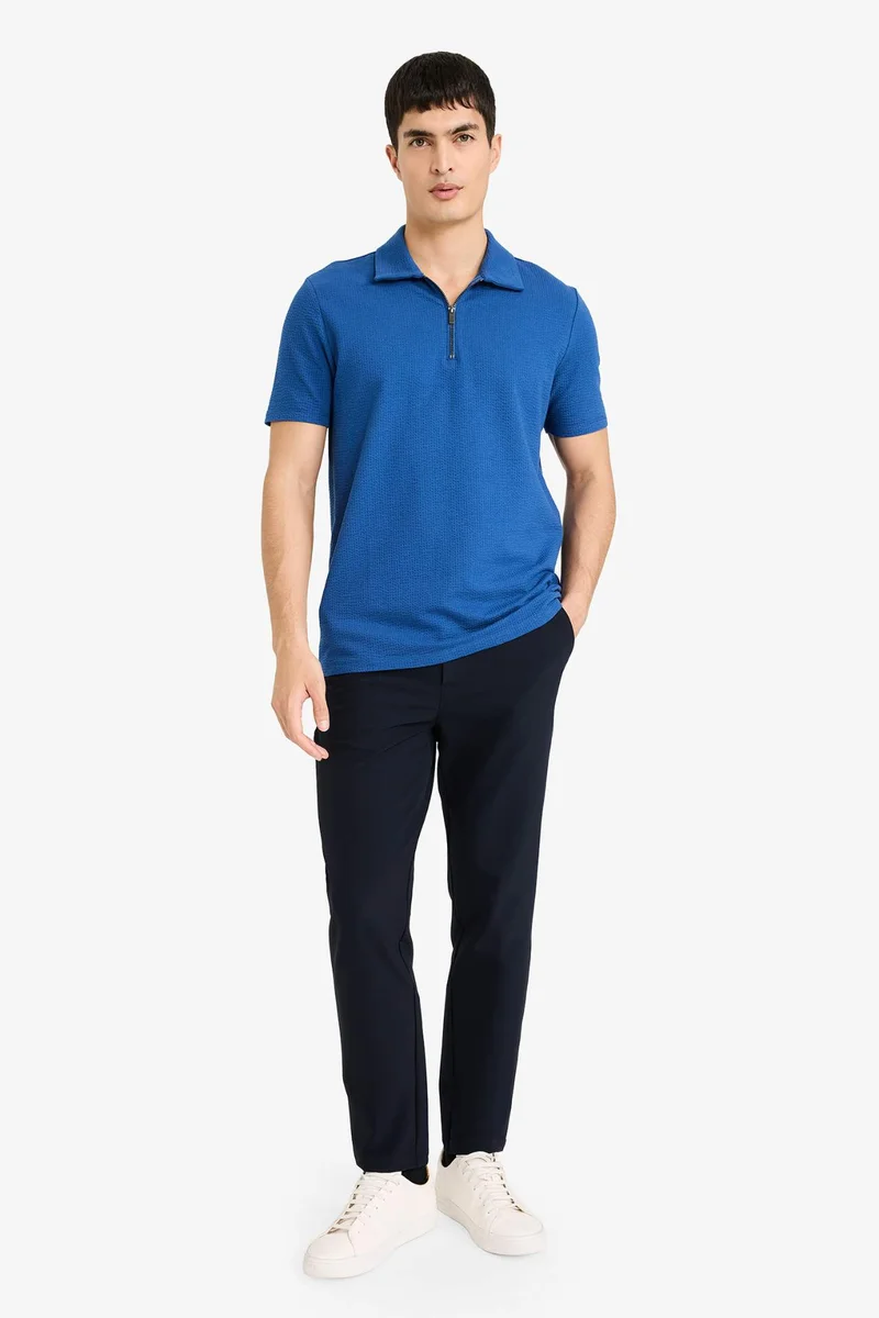 ديفاكتو Regular Fit Zip Collar Short Sleeve Polo T-Shirt
