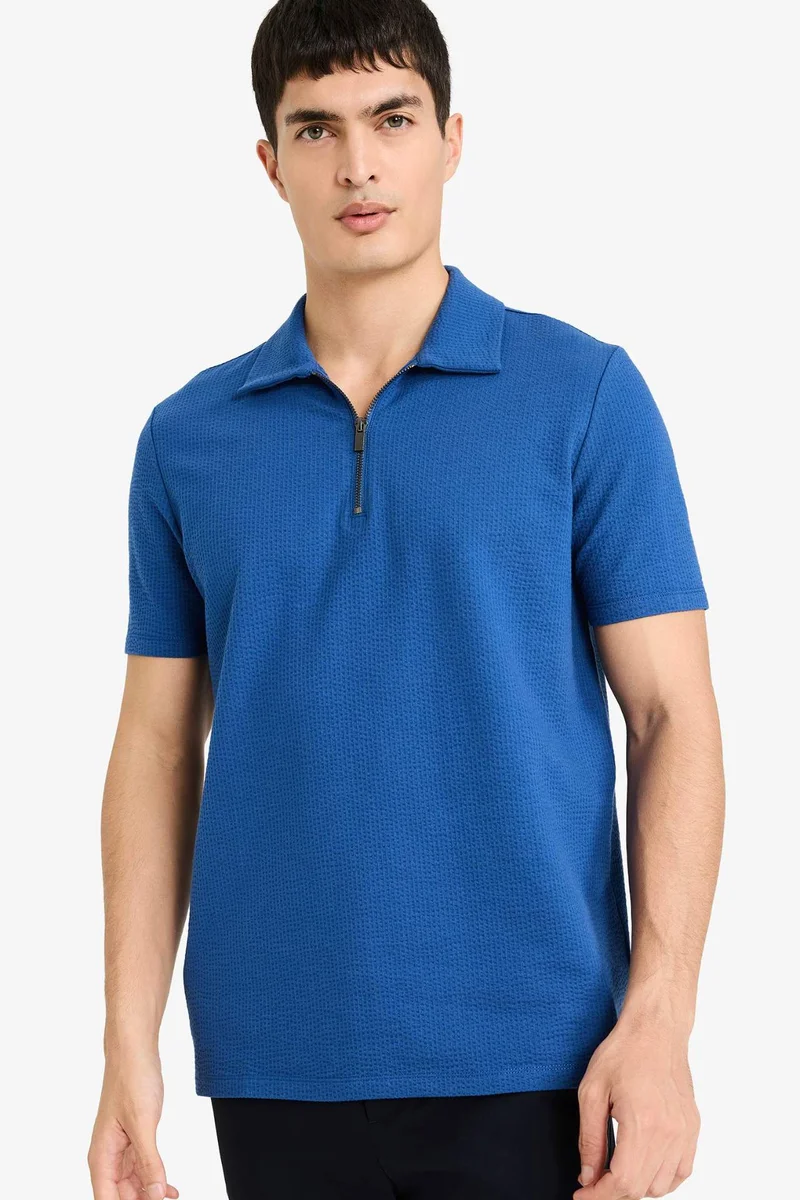 ديفاكتو Regular Fit Zip Collar Short Sleeve Polo T-Shirt