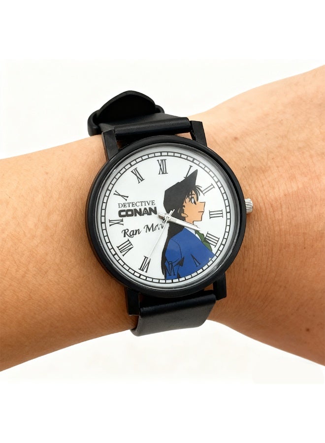 Conan Detective Conan Ran Mouri Anime Watch - White Dial with Black Silicone Band, Cute Japanese Cartoon Character Watch Collection - Image 3