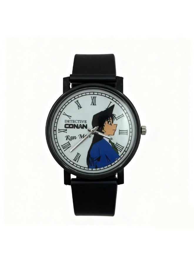 Conan Detective Conan Ran Mouri Anime Watch - White Dial with Black Silicone Band, Cute Japanese Cartoon Character Watch Collection - Image 1