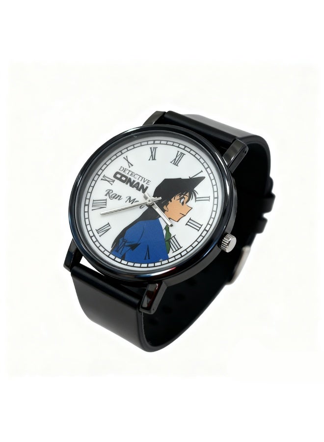 Conan Detective Conan Ran Mouri Anime Watch - White Dial with Black Silicone Band, Cute Japanese Cartoon Character Watch Collection - Image 2
