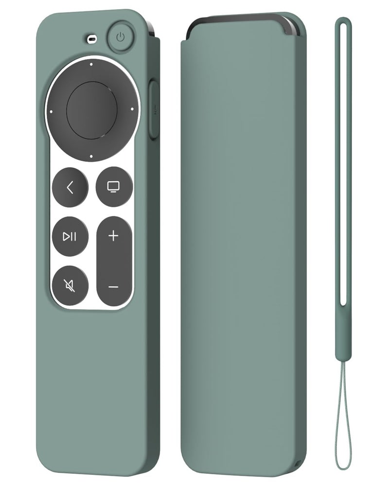 K TOMOTO Compatible with Apple TV 4K Siri Remote Case 2021, Silky-Soft Anti-Slip Protective Silicone Cover for Siri Remote Control 2nd Generation [Lanyard Included], Pine Green - Image 1