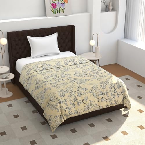 TIB® 140 GSM Soft Glace Cotton Duvet Cover Single Bed II Razai Cover II Quilt Cover II Dohar Cover for Single Bed with Zipper. (Cream Flower, Single) - Image 1