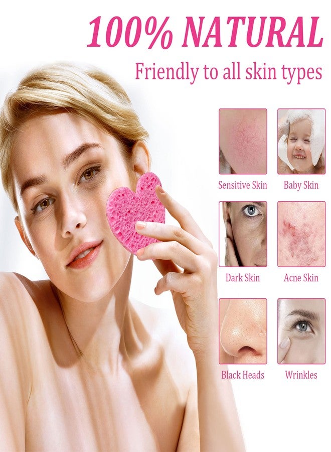 kickleen 60-Count Kickleen Compressed Cellulose Heart Shape Facial Sponges | 100% Natural Cosmetic Spa Sponges for Facial Cleansing | Exfoliating | Makeup and Mask Removal | Reusable |Skin Massage (Pink) - Image 2
