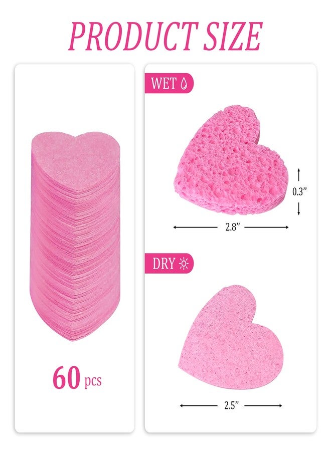 kickleen 60-Count Kickleen Compressed Cellulose Heart Shape Facial Sponges | 100% Natural Cosmetic Spa Sponges for Facial Cleansing | Exfoliating | Makeup and Mask Removal | Reusable |Skin Massage (Pink) - Image 3