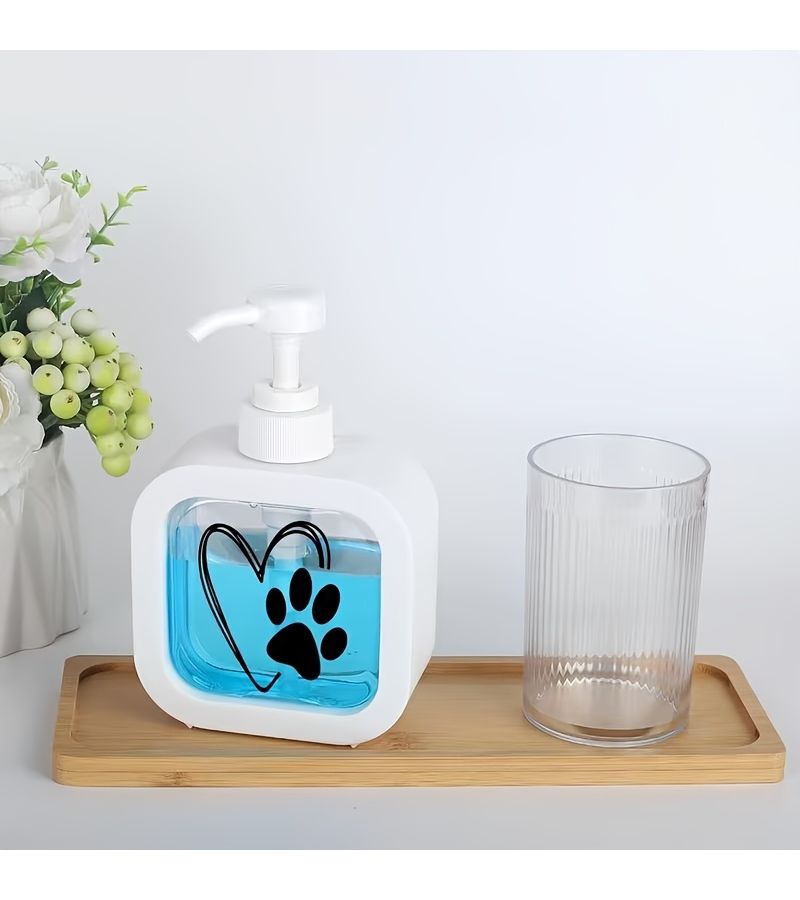 White Paw Print Soap Dispenser Pump Bottle With Heart Design Refillable - Image 3