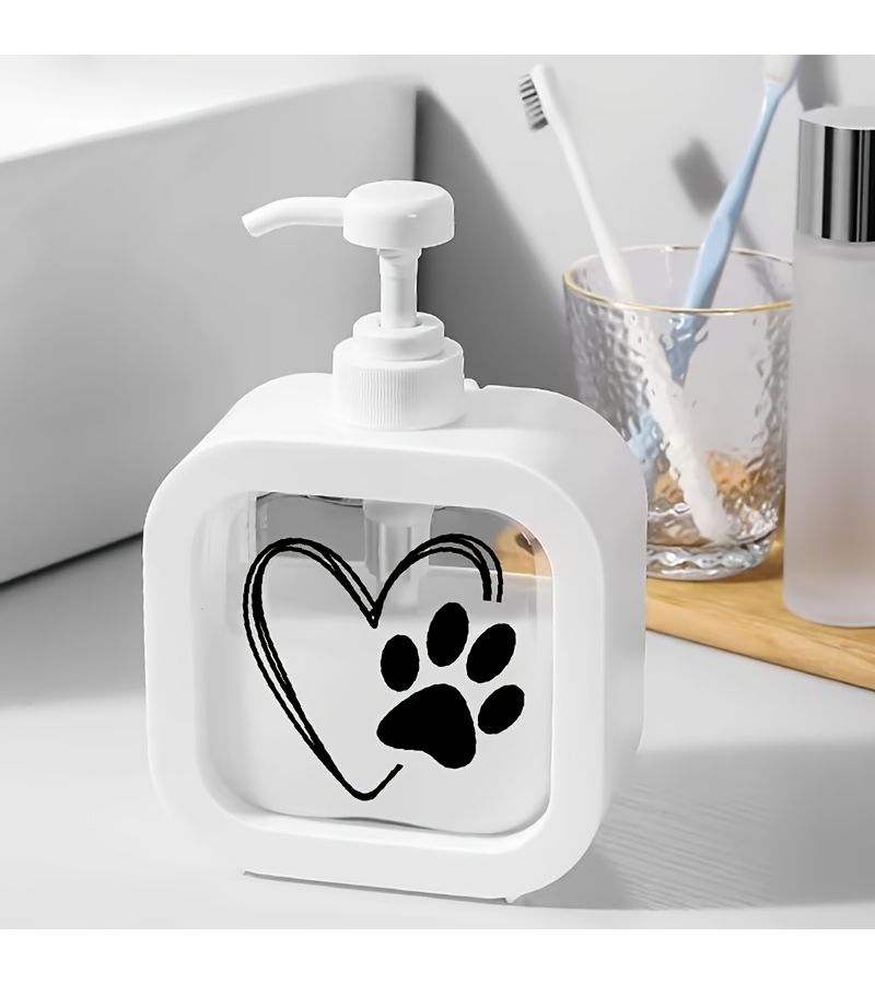 White Paw Print Soap Dispenser Pump Bottle With Heart Design Refillable - Image 4