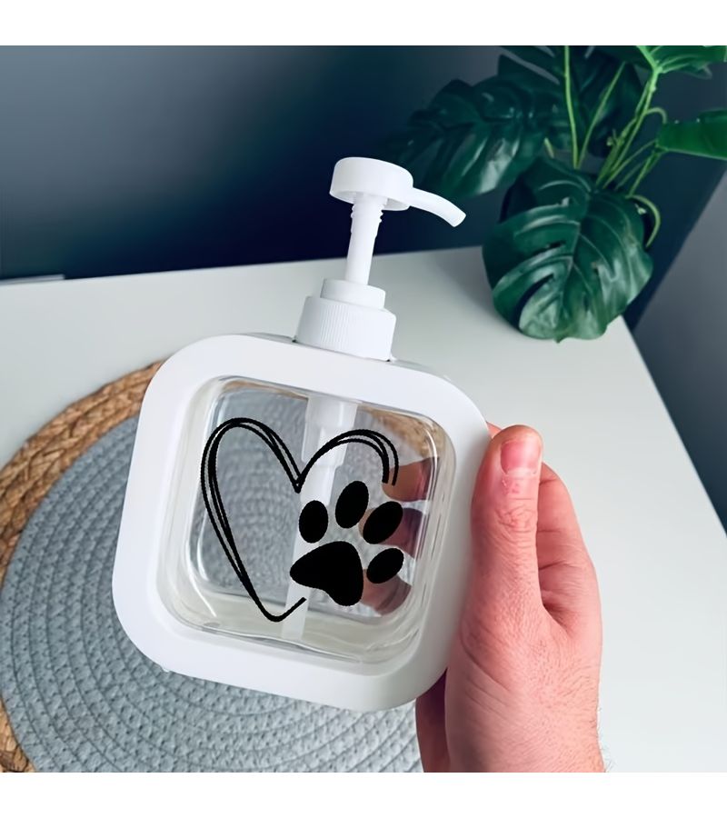 White Paw Print Soap Dispenser Pump Bottle With Heart Design Refillable - Image 5
