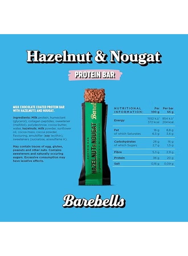 Barebells Protein Bar - Hazelnut Nougat Flavor - for High Protein Snack ( 55g x 12 ) - Image 1