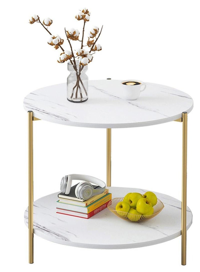 DubaiGallery Round Tea Table Living Room Coffee Tables Marble Texture Wooden Combination Furniture Durable Table - Image 1