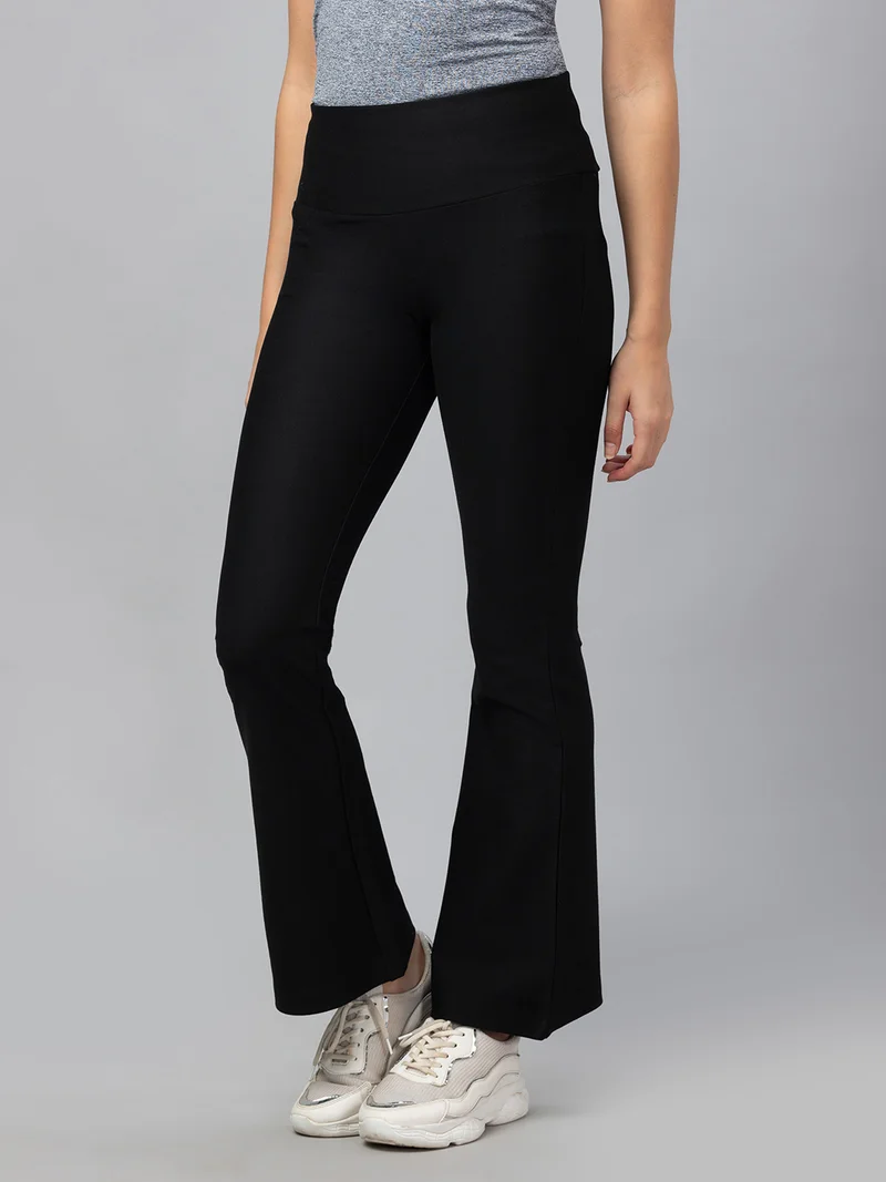 globus Women Stretchable High Waist Flared Workwear Treggings