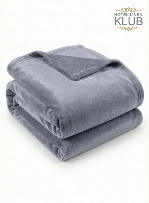 Single Micro Fleece Flannel Blanket - 260 GSM, Super Plush and Comfy Throw Blanket, Size 150 x 200cm, Grey