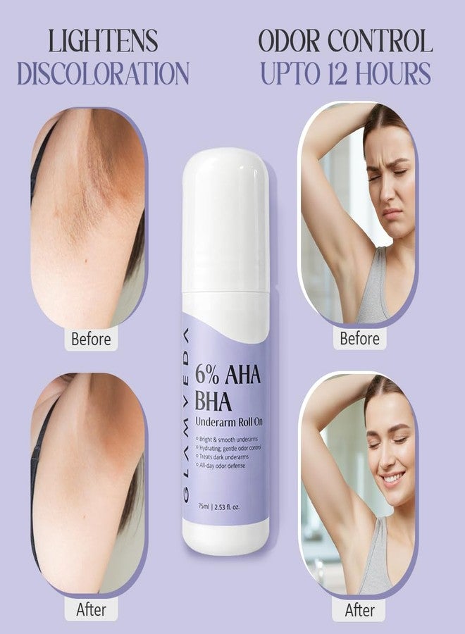 Glamveda 6% AHA BHA Underarm Roll On for Dark Underarms | Brightening & Exfoliating Formula | Long-Lasting Odor Control | Niacinamide & Panthenol Hydration | Smooth Skin | 75ml - Image 5