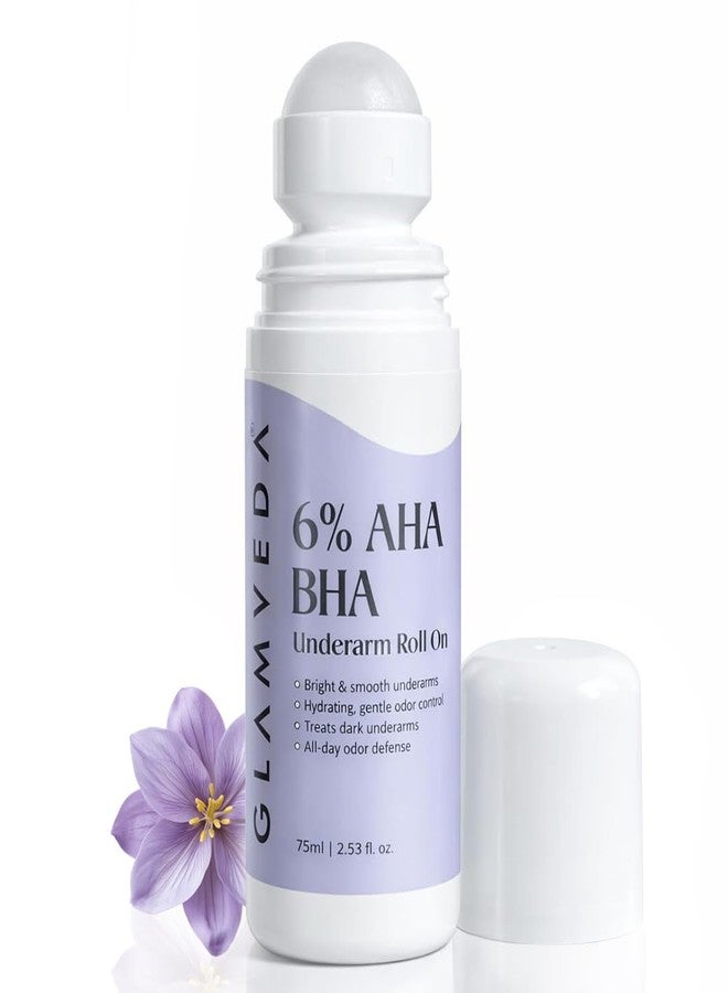 Glamveda 6% AHA BHA Underarm Roll On for Dark Underarms | Brightening & Exfoliating Formula | Long-Lasting Odor Control | Niacinamide & Panthenol Hydration | Smooth Skin | 75ml - Image 1