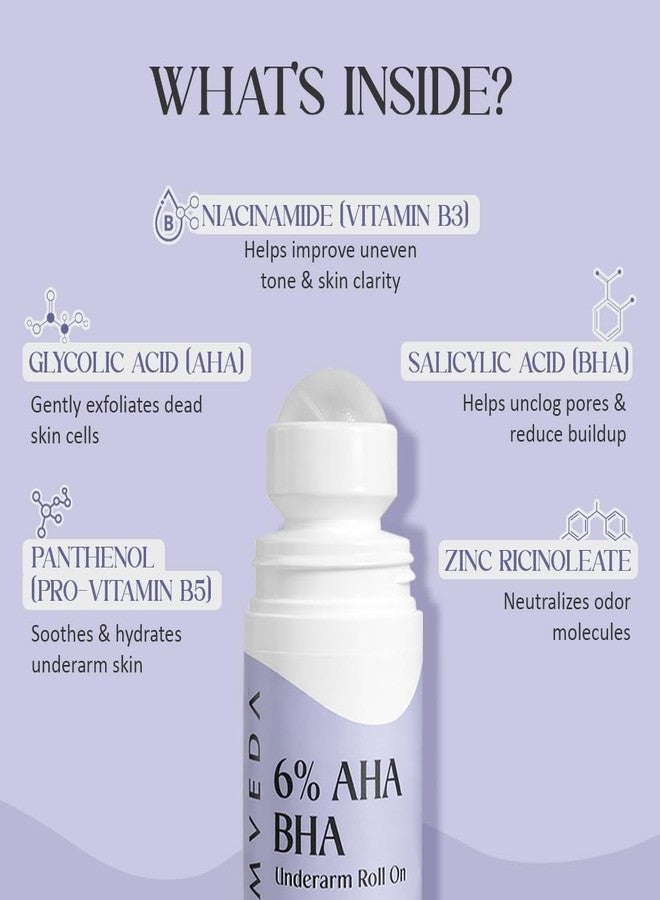Glamveda 6% AHA BHA Underarm Roll On for Dark Underarms | Brightening & Exfoliating Formula | Long-Lasting Odor Control | Niacinamide & Panthenol Hydration | Smooth Skin | 75ml - Image 2