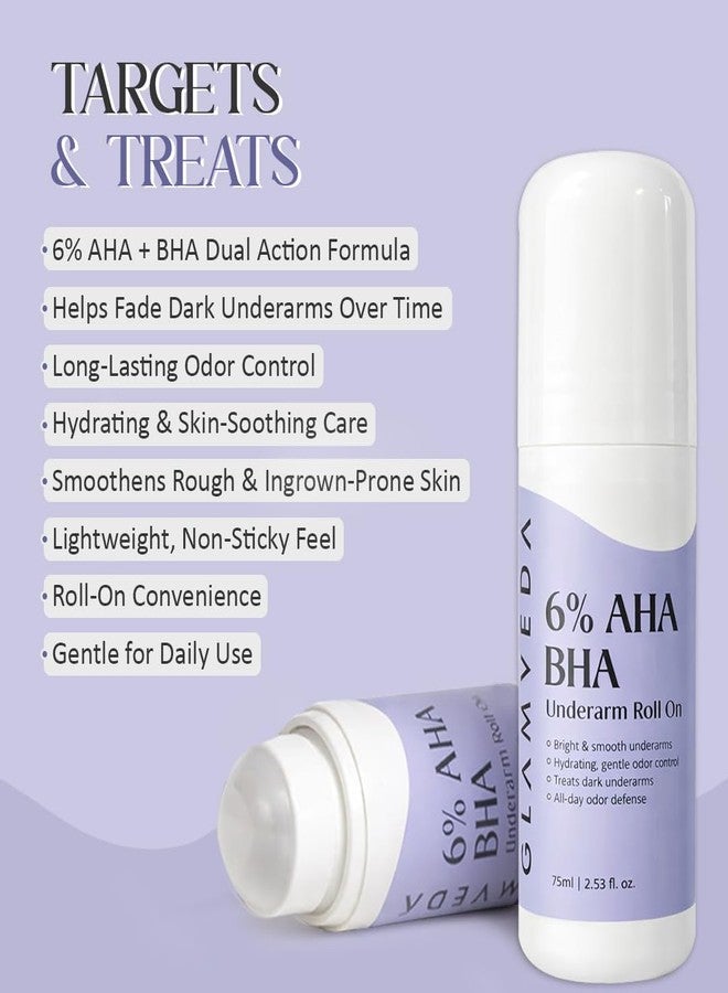 Glamveda 6% AHA BHA Underarm Roll On for Dark Underarms | Brightening & Exfoliating Formula | Long-Lasting Odor Control | Niacinamide & Panthenol Hydration | Smooth Skin | 75ml - Image 4