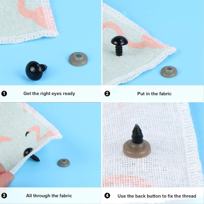 UPINS 500 Pieces 6-12MM Black Plastic Safety Eyes with Washers for Crochet Animal Crafts Doll Making Supplier Bulk (4 Sizes) - Image 5