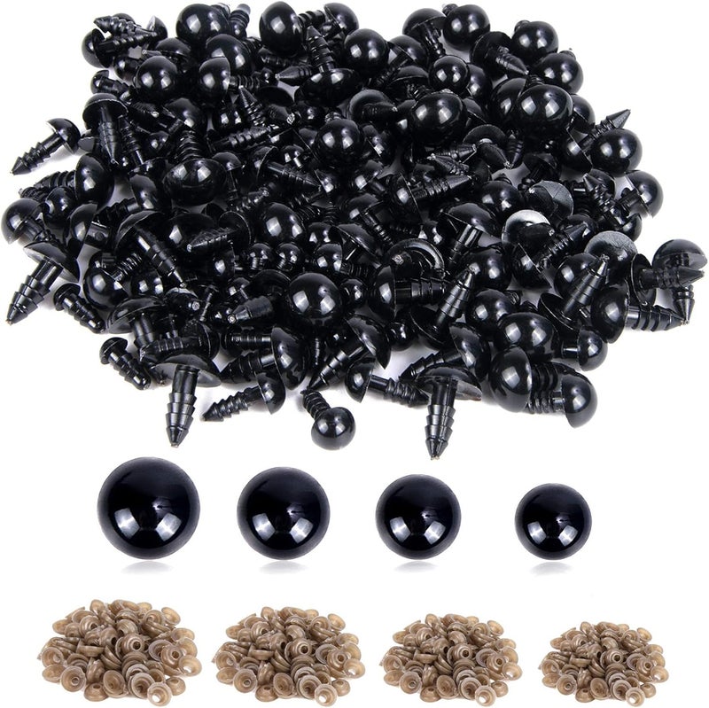 UPINS 500 Pieces 6-12MM Black Plastic Safety Eyes with Washers for Crochet Animal Crafts Doll Making Supplier Bulk (4 Sizes) - Image 1