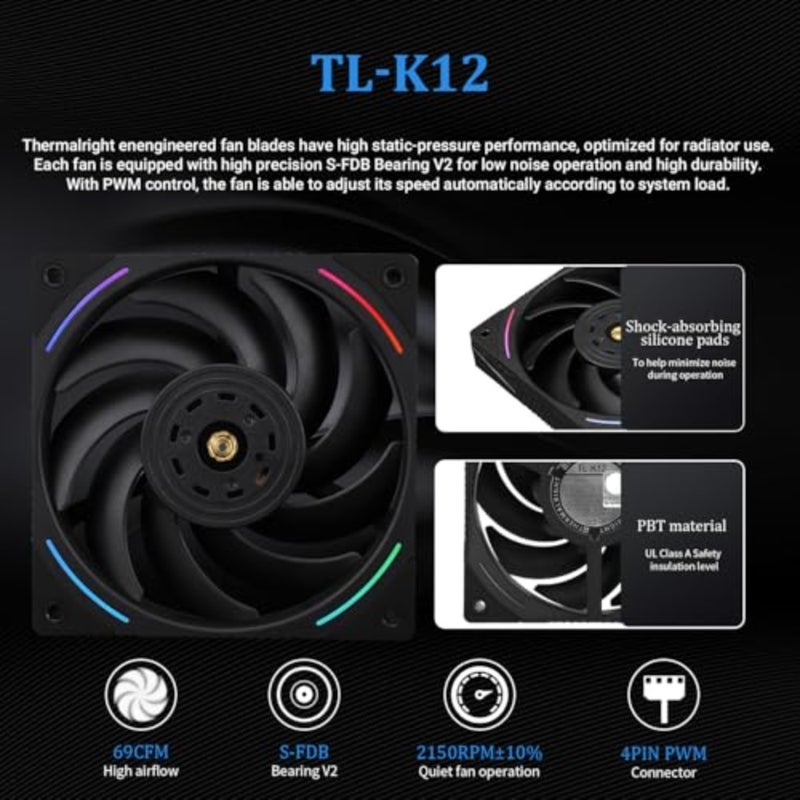 مبرد Mjolnir Vision 360 ARGB Black CPU AIO Cooler، شاشة IPS LCD بدقة 320-240، لـ AM5LGA 1700/1851، مواصفات 360 عالية الأداء مبردة بالماء مع شاشة قابلة للإزالة 3.5 بوصة - Image 5