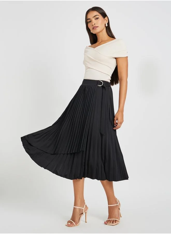 ستايلي Styli Pleated Wrap Belted A-Line Midi Skirt