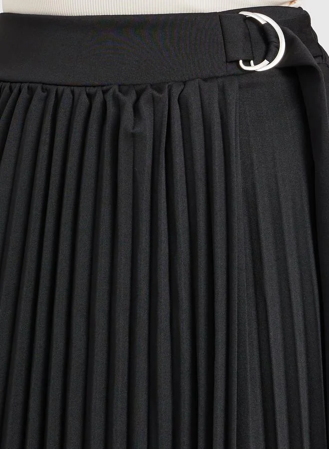 Styli Styli Pleated Wrap Belted A-Line Midi Skirt