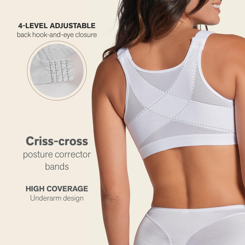 Leonisa Women's Posture Corrector Wireless Back Support Bra, White, 36B - Image 2