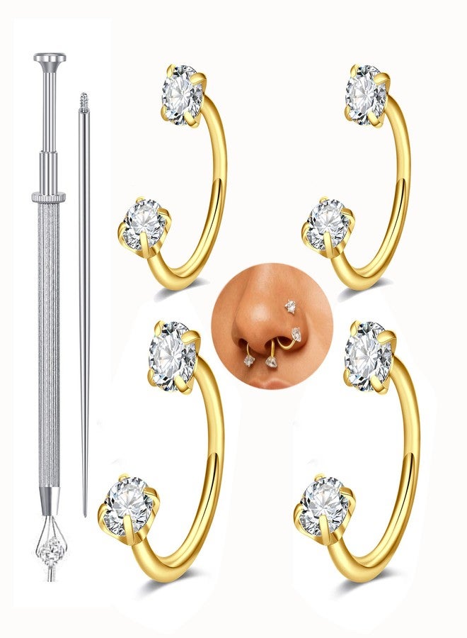 QWALIT 20g 7mm 8mm Horseshoe Nose Ring for Women Surgical Steel Double Stud Gem Horse Shoe Nose Piercing Half U Shape Nostril Hoop Tragus Daith Helix Earring Gold Cartilage Piercing Jewelry 20 gauge - Image 1