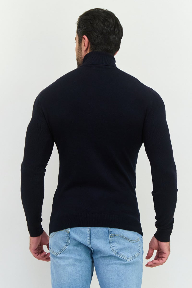 Sorbino Men Turtle Neck Long Sleeves Knitted Sweater, Navy - Image 3