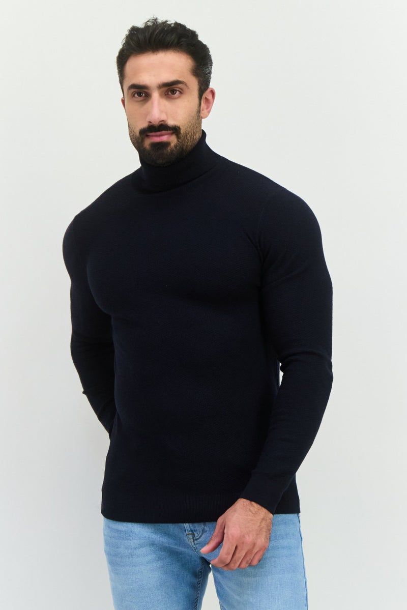 Sorbino Men Turtle Neck Long Sleeves Knitted Sweater, Navy - Image 1