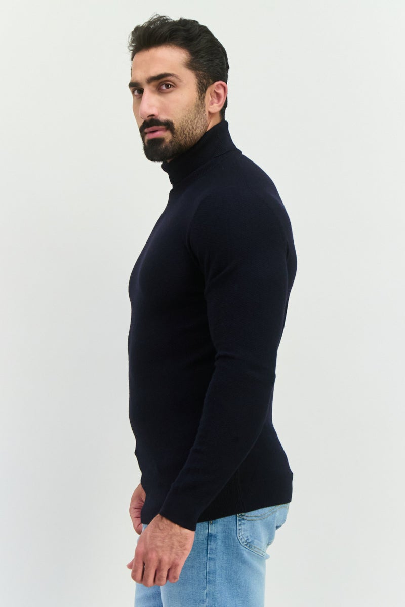 Sorbino Men Turtle Neck Long Sleeves Knitted Sweater, Navy - Image 2