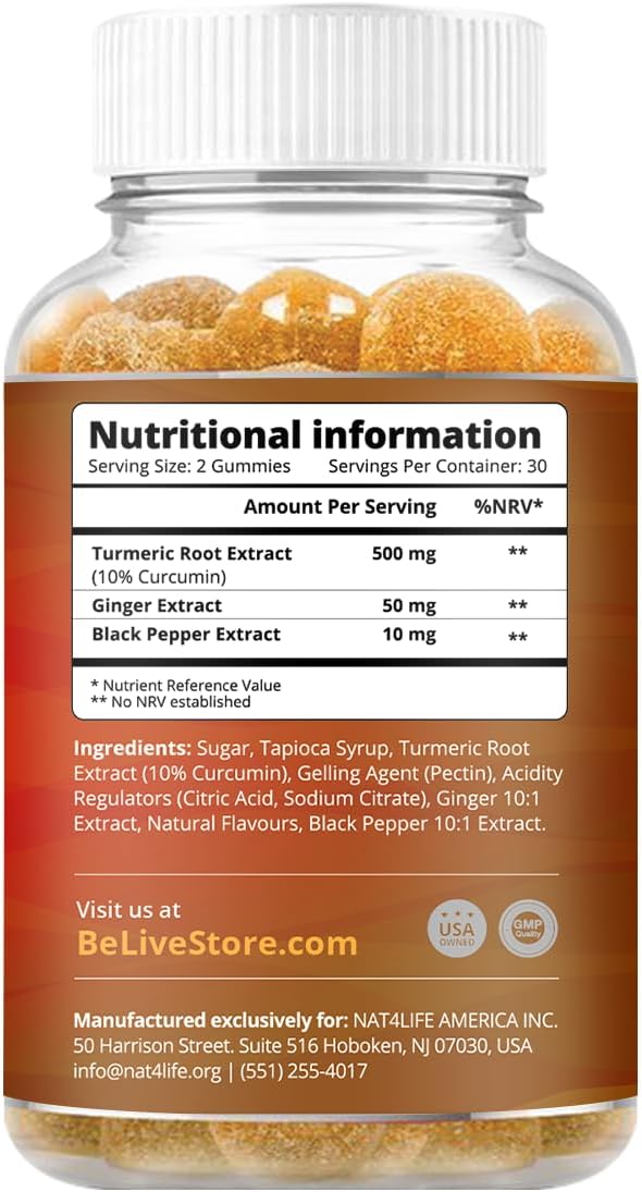 BeLive Turmeric Vitamin Supplement Gummies with Ginger Black Pepper Supports Joint Pain AntiInflammatory Response Active Ingredient 300mg Curcumin Extract Vegan Tropical Flavour 60 Count - Image 2