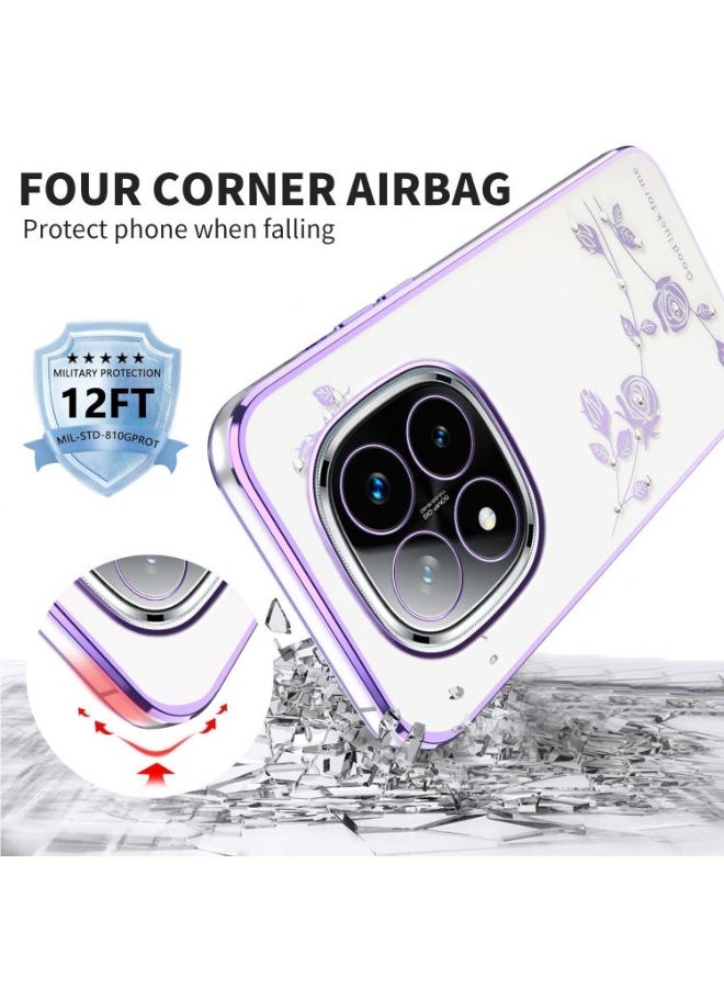 إيروريكس جراب هاتف متوافق مع هاتف شاومي ريدمي نوت 14 برو بلس 5G، بتصميم زهري شفاف، مقاوم للصدمات، بزوايا بارزة، نحيف، مصنوع من مادة TPU الناعمة. - Image 4