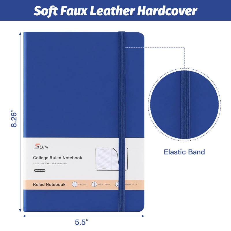 SUIN Hardcover-Journal-Notebooks, A5 Lined Journals Notebook for Writing 200 Pages, 8.2 x 5.5 inch, Classic Ruled Notebooks for Work/Travel/College (Navy Blue- 1 Pack) - Image 2