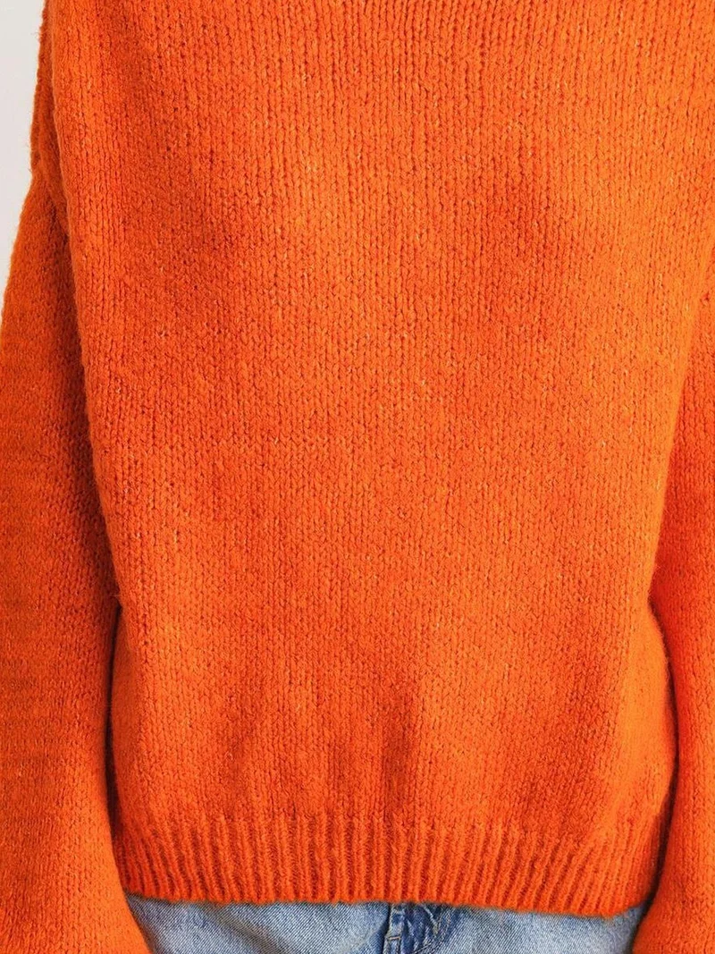 Mixray Bright Orange Mixray Relaxed Fit Crew Neck Thick Knit Sweater for Women | Best Price UAE