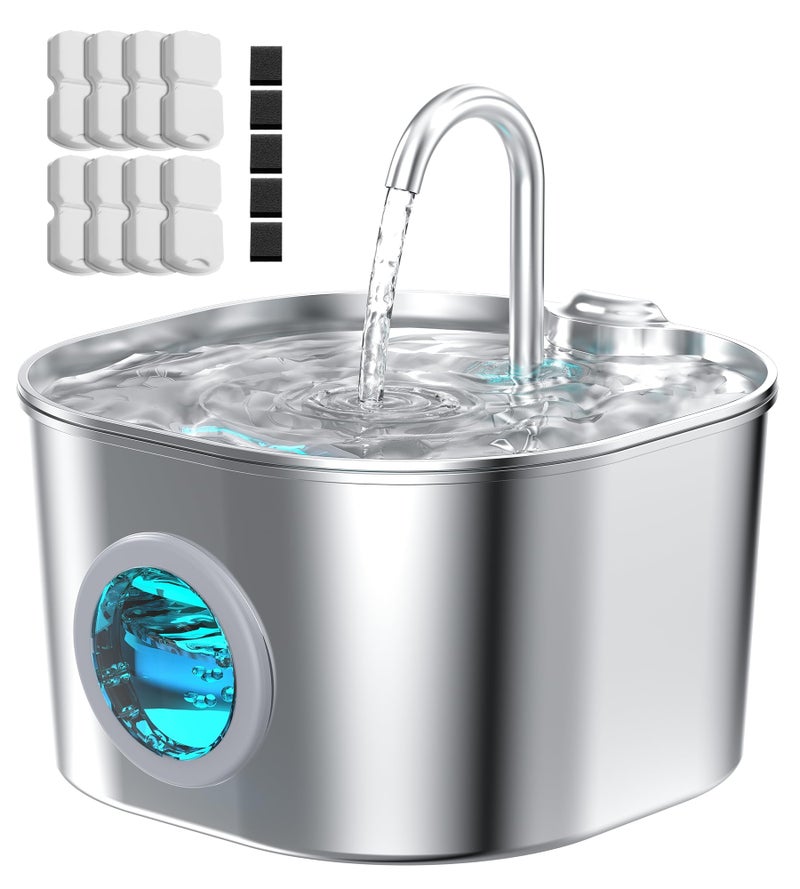 HOOISE Cat Water Fountain with 8 Filters + 5 Sponges,Small Pet Waterer Dispenser Fountains for Drinking Cats Indoor Metal Automatic Waterer Bowl 24/7 Running Auto Kitty Watering Supplies Quiet Pump - Image 1