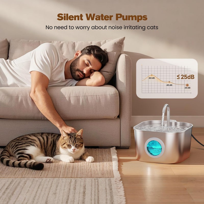 HOOISE Cat Water Fountain with 8 Filters + 5 Sponges,Small Pet Waterer Dispenser Fountains for Drinking Cats Indoor Metal Automatic Waterer Bowl 24/7 Running Auto Kitty Watering Supplies Quiet Pump - Image 5