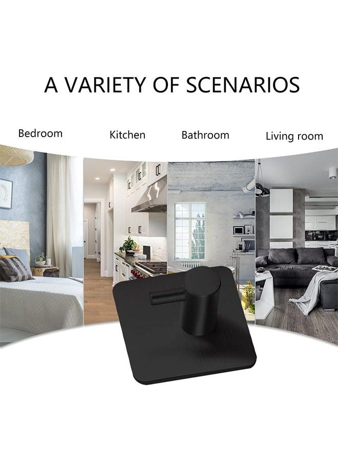 4-Piece Space Aluminum Square Adhesive Wall Hooks, Waterproof Superglue Hooks, Bathroom Kitchen Bedroom Towel Heavy Duty Hooks (Black) - Image 5